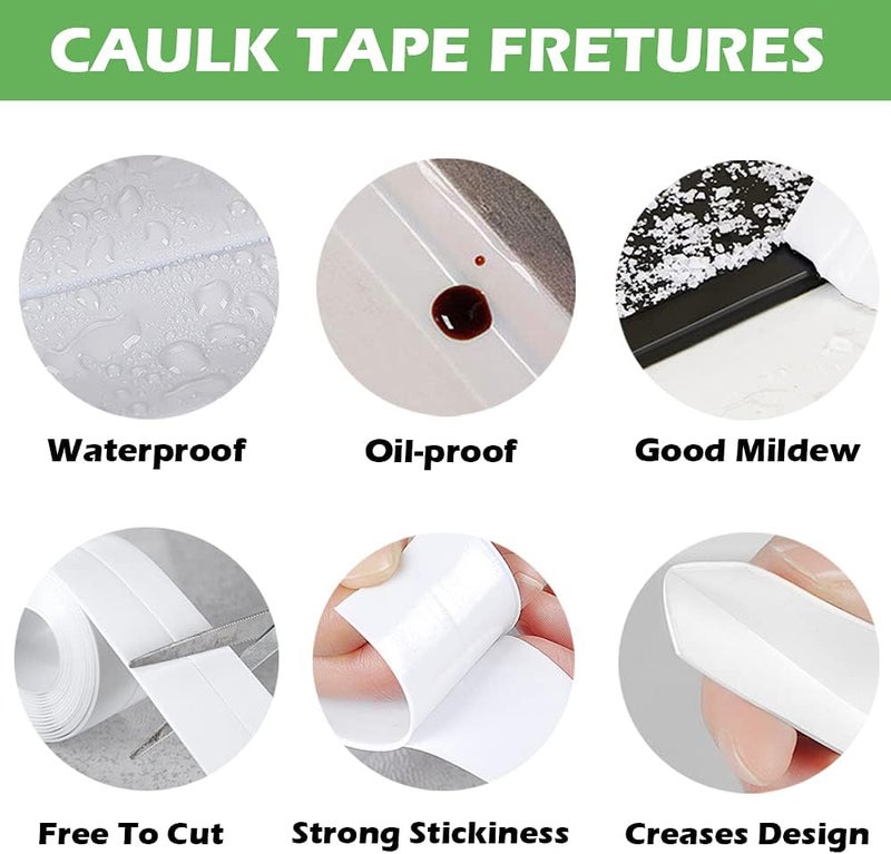 UIOCSSC 2 Pack Caulk Strip, 1.5" x 10.5Ft PVC Self Adhesive Caulk Tape, Sealing Waterproof Silicone Tape for Bathroom Bathtub Kitchen Toilet Wall Windows - Image 4
